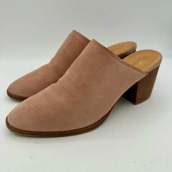 Madewell Harper Pink Suede Stacked Mules - Picture 2 of 9